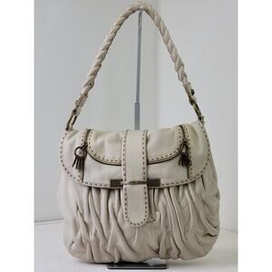 PER SE Designer Look Ivory Leather Hobo Medium Shoulder Bag